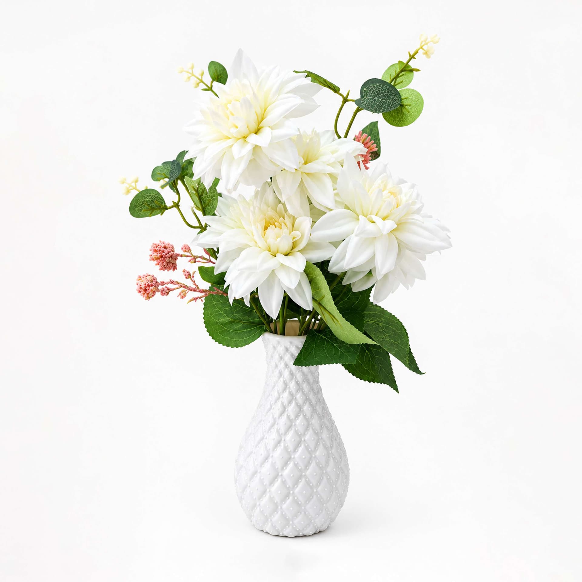 White Dalia Flower with Tub