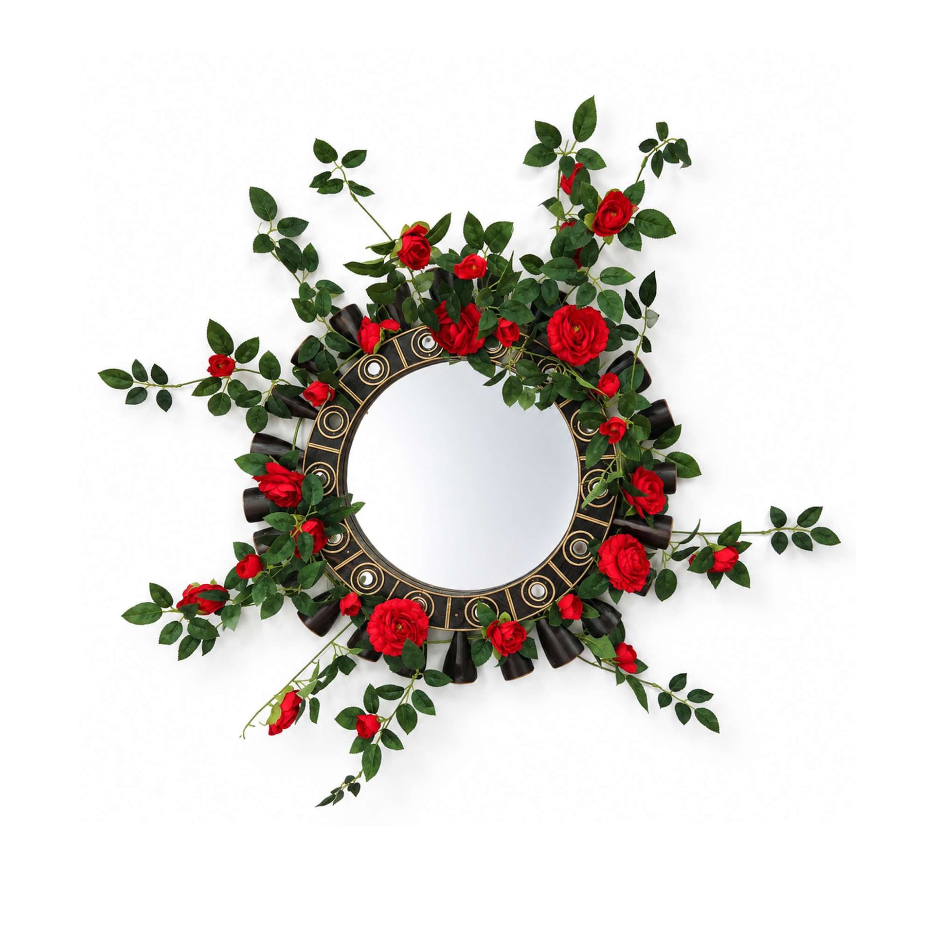 Wooden Mirror 24 Inc With Rose Vine